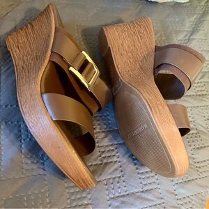 Italian Shoemakers Wedge Sandals. Gold buckle. Worn once on vacation.